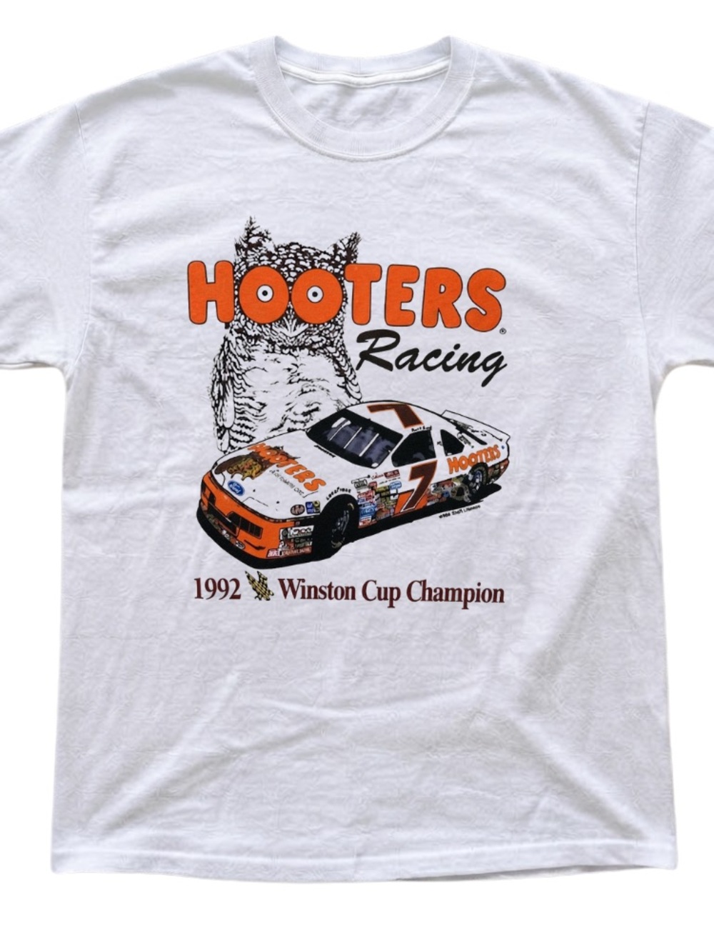 Gildan White Tee with Orange Hooters Racing Graphic